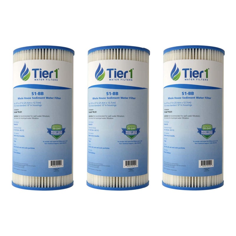 Tier1 20 Micron 10 Inch x 4.5 Inch | 3-Pack Resin Impregnated Pleated Cellulose Whole House Sediment Water Filter Replacement Cartridge | Compatible with Pentek S1-BB, W20CLHD, Home Water Filter - Image 1